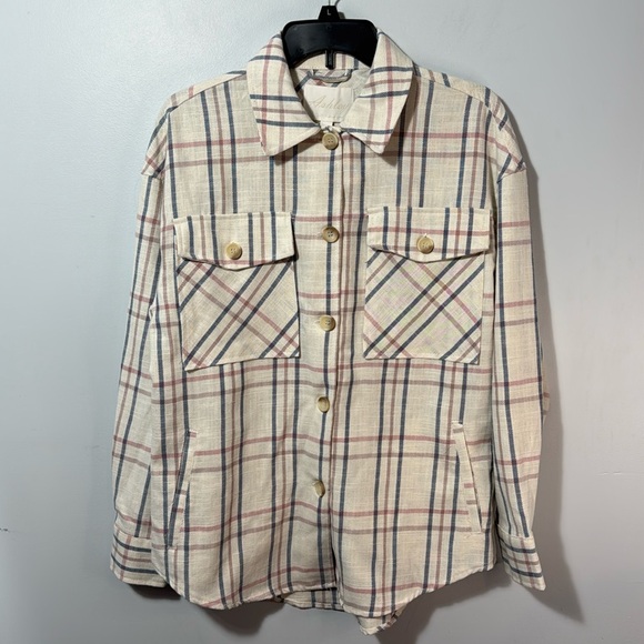 Ashley By 26 International Shacket Cream Plaid‎ Button Front in Size S NWT - Picture 2 of 13